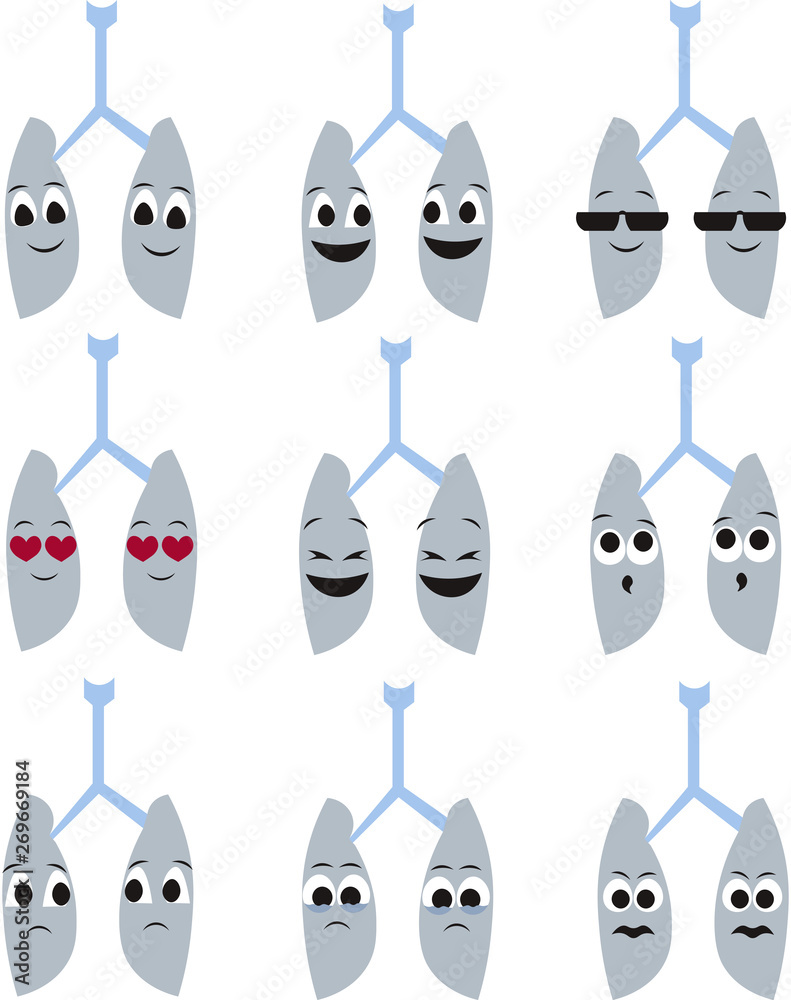 Organs of the human body in the style of cartoon. Respiratory system, health, disease. Design for medical poster, print, scheme, greeting card, flyer. Medical icons. Organs of the human body in the style of cartoon. Respiratory system, health, disease. Design for medical poster, print, scheme, greeting card, flyer. Medical icons.