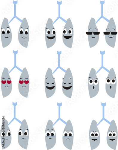 Organs of the human body in the style of cartoon. Respiratory system, health, disease. Design for medical poster, print, scheme, greeting card, flyer. Medical icons.
