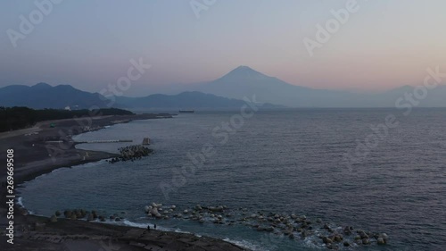 Mt. Fuji over the sea at dawn, Miho beach from Shizuoka photo