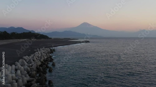 Mt. Fuji over the sea at dawn, Miho beach from Shizuoka photo