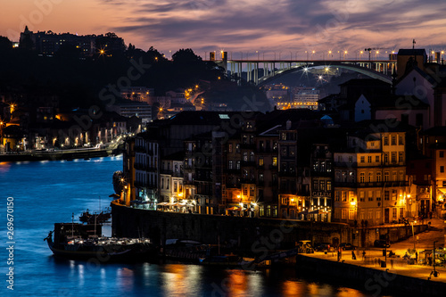 Porto at river Douro to the sunset