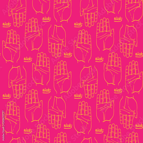 palmistry hand, seamless pattern with hand.Hand drawn Palmistry vector illustration.doodle design element