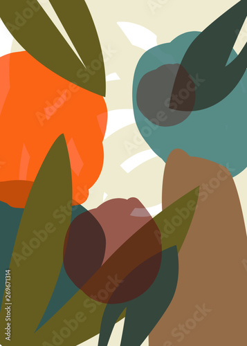 Abstract design with nature-inspired and abstract shapes. Modern exotic plants illustration. Creative pattern with hand drawn shapes 