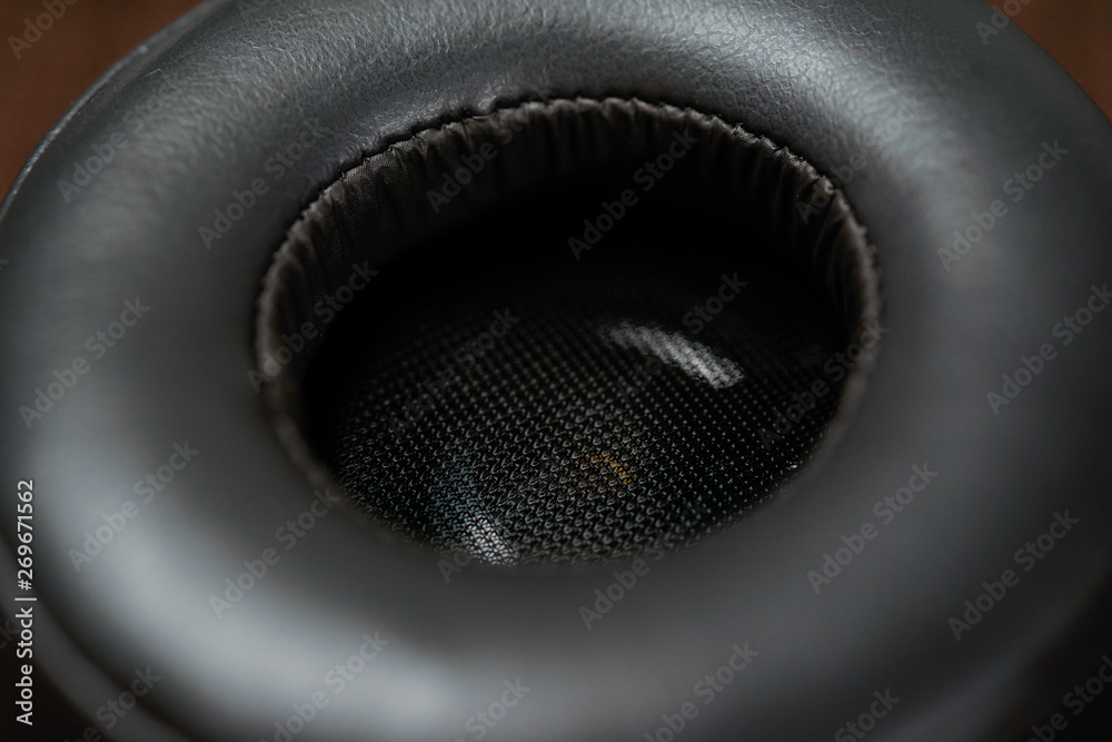 A close up view of black matte High fidelity wireless headphone