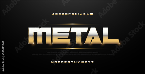 Elegant Silver and Golden Colored Metal Chrome Alphabet Font. Typography modern style gold font set. vector illustration