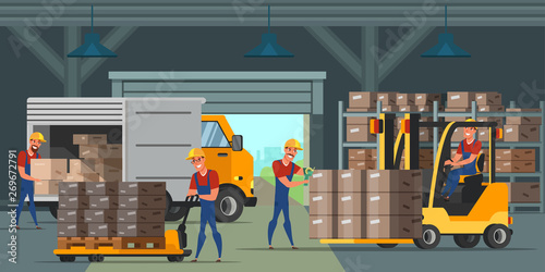 Warehouse indoors flat vector illustration