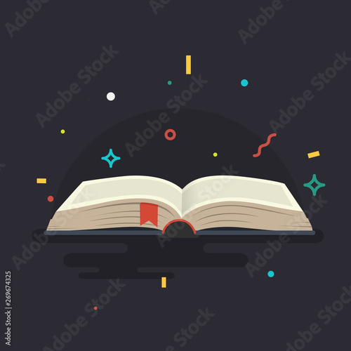 Covered opened book with pages. Vector illustration.