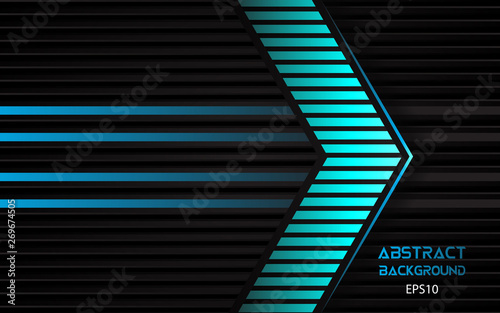 Abstract blue light arrow on black with line design modern luxury futuristic technology background. Metal texture concept for use cover, banner, card, website, advertising, wallpaper