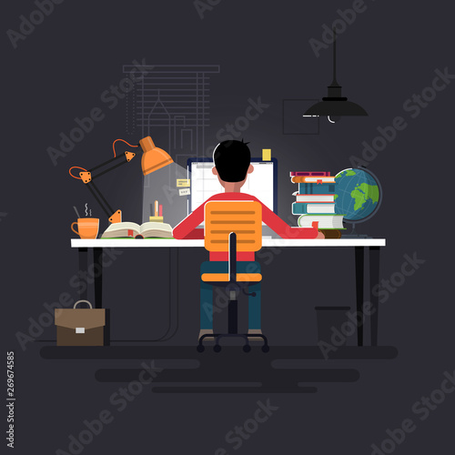 Man working with pc at his work desk.