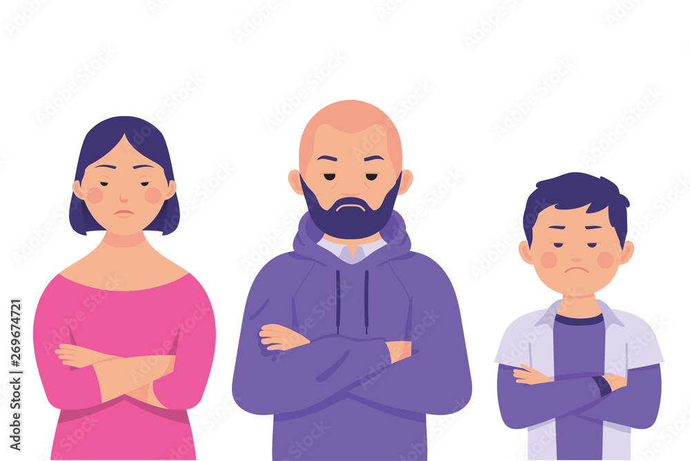 young woman, man and kid showing hateful faces, haters people concept young woman, man and kid showing hateful faces, haters people concept