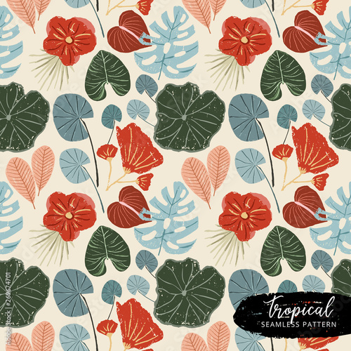 vintage tropical summer floral seamless pattern