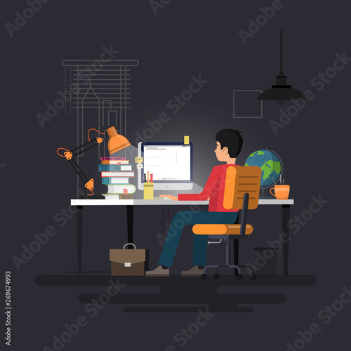 Man working with pc at his work desk.