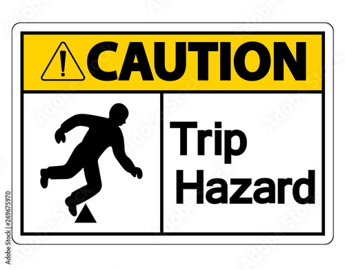 Caution Trip Hazard Symbol Sign on white background