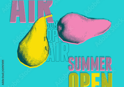 Summer open air festival typographical vintage grunge pop-art style poster design. Retro vector illustration.