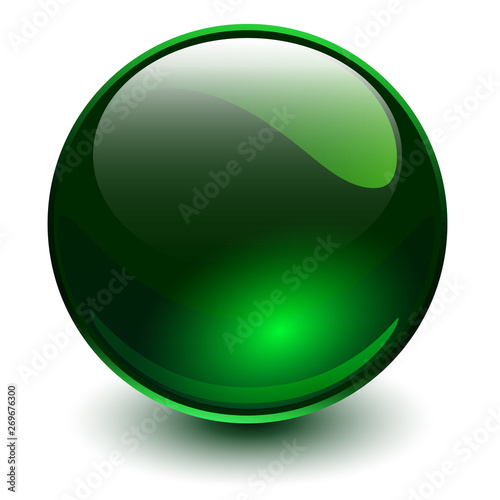 Glass sphere green, vector shiny ball.