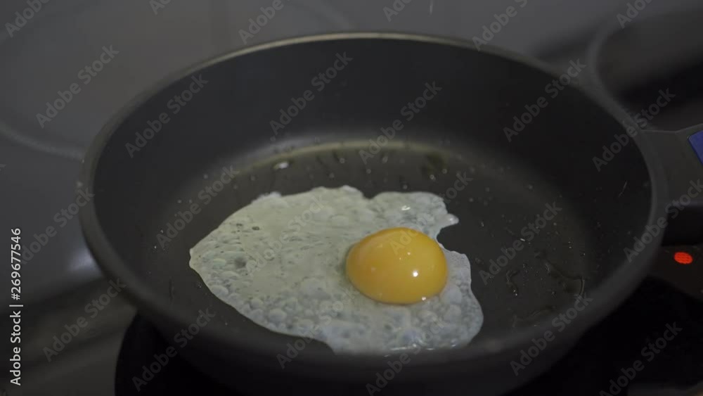 Throwing an Egg in a Pan. fry an egg