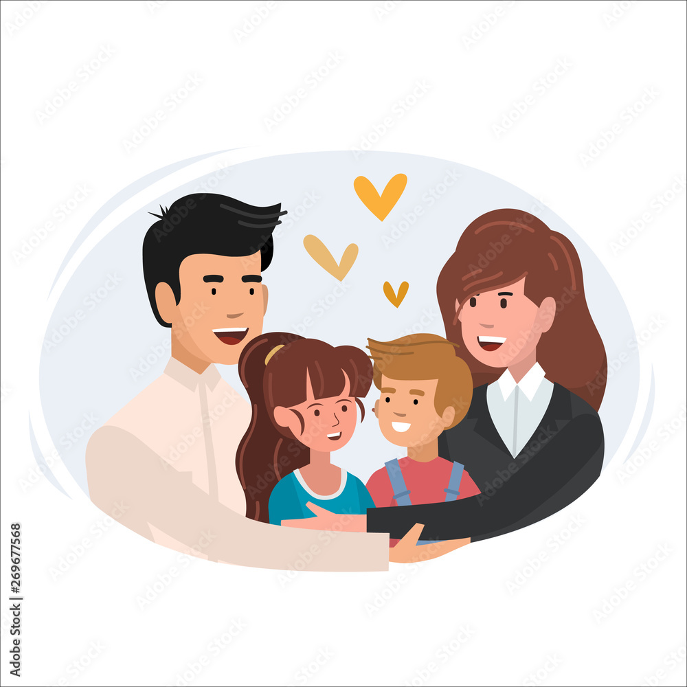 Mom and dad hugging their son. Happy parents and child in loving family. Mom and dad hugging their son. Happy parents and child in loving family.