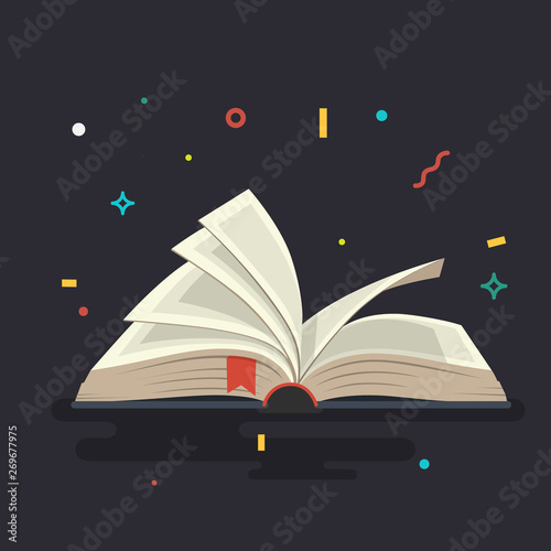 Covered opened book with pages. Vector illustration.