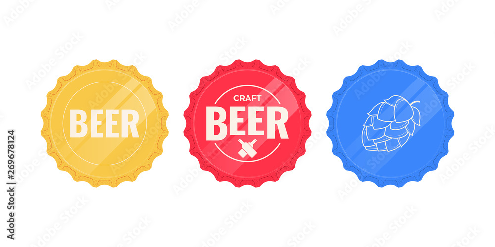 Beer caps. Set of colorful beer caps isolated on a white background. Vector illustration Beer caps. Set of colorful beer caps isolated on a white background. Vector illustration
