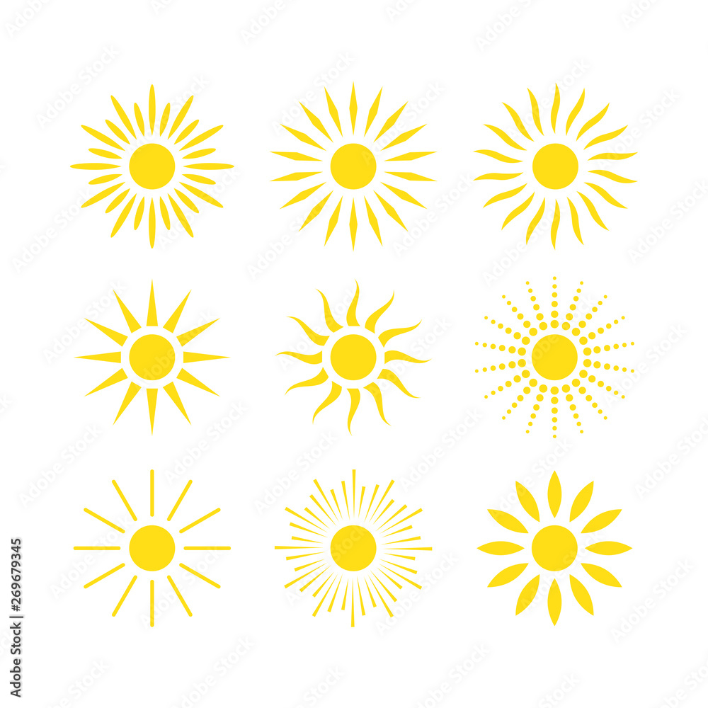 Sun icon set vector illustration isolated on white background Sun icon set vector illustration isolated on white background