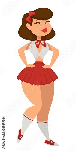 Girl in sexy pin-up costume skirt and top or stripper Halloween party outfit