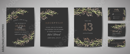 Luxury Flower Vintage Wedding Save the Date  Invitation Floral Cards Collection with Gold Foil Frame. Vector trendy cover  graphic poster  retro brochure  design template