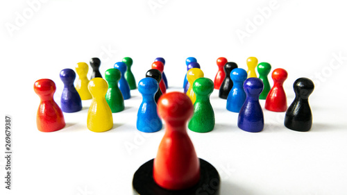 Abstract business speech of the leader in front of mutli colored crowd