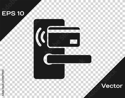 Grey Digital door lock with wireless technology for unlock icon isolated on transparent background. Door handle sign. Security smart home of concept. Vector Illustration