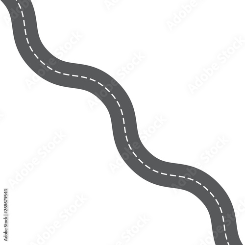 Vector curved road with white markings. Vector illustration