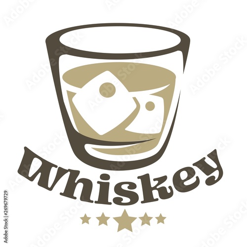 Whiskey in glass with ice isolated icon alcohol drink