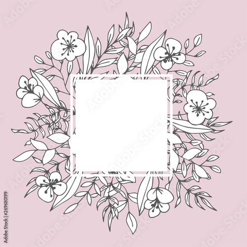 Flower square frame floristic decor greeting card