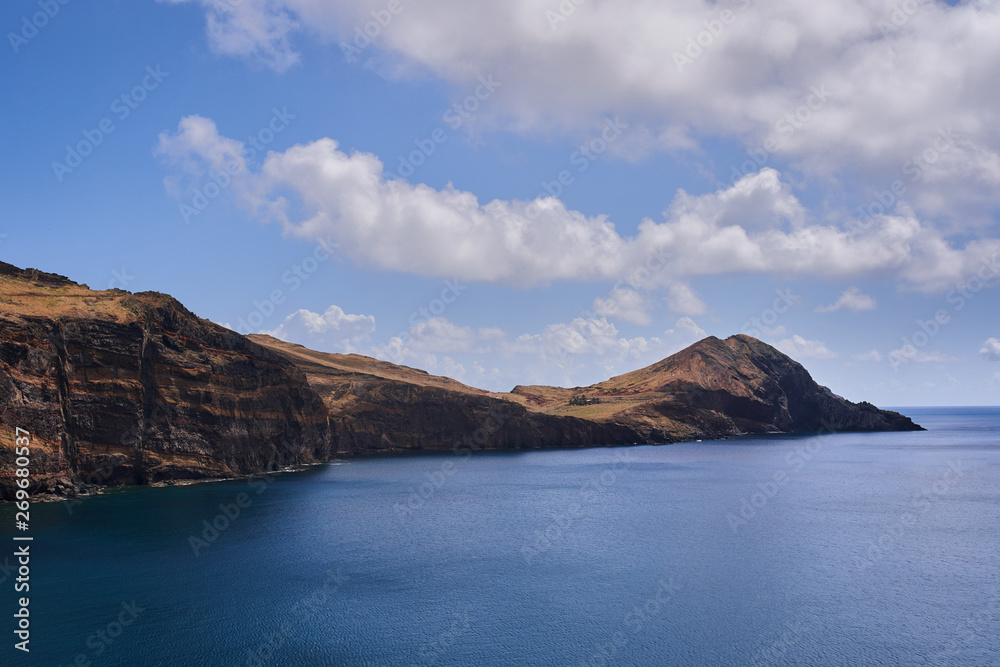 mountains near the blue ocean in Ponta de Sao Lourenco madeira