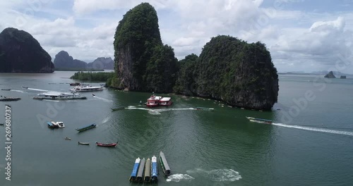 Phang Nga Bay aerial landscape view of Koh Panyee village, Thailand, Asia