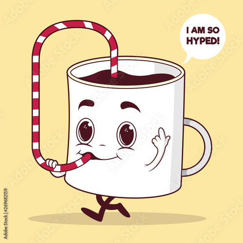 Coffee cup character vector illustration. Beverage, Food design concept