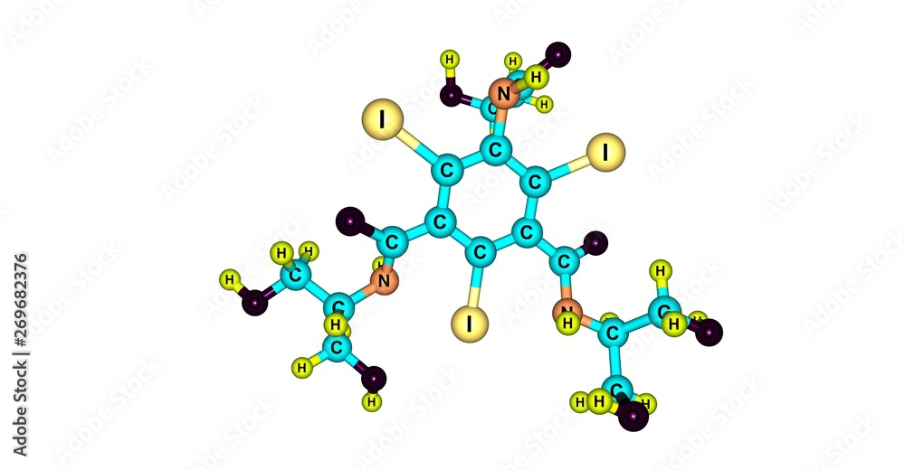 Iopamidol molecular structure isolated on white Iopamidol molecular structure isolated on white