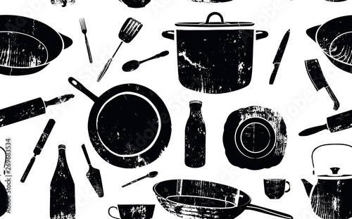 Pattern with Utensils. Vector Background.