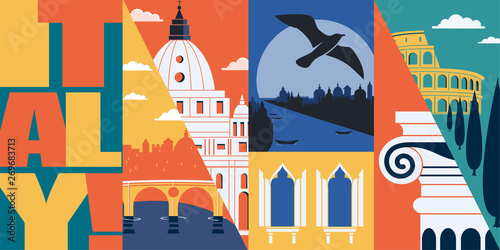 Italy vector skyline illustration, postcard. Travel to Italy, Rome