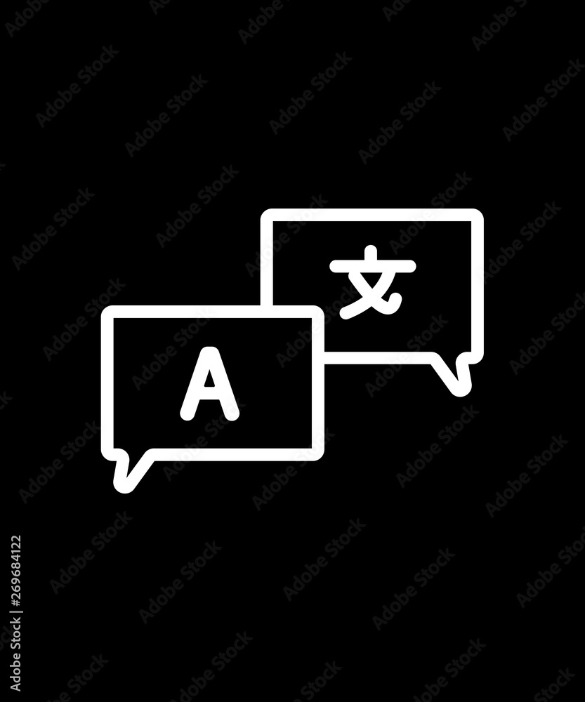 Fototapeta premium Translator sign icon vector - white thin line icon