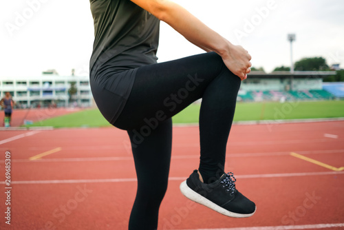 female woman exercise running at sport stadium