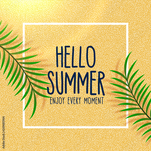 hello summer lovely beach background with leaves shade