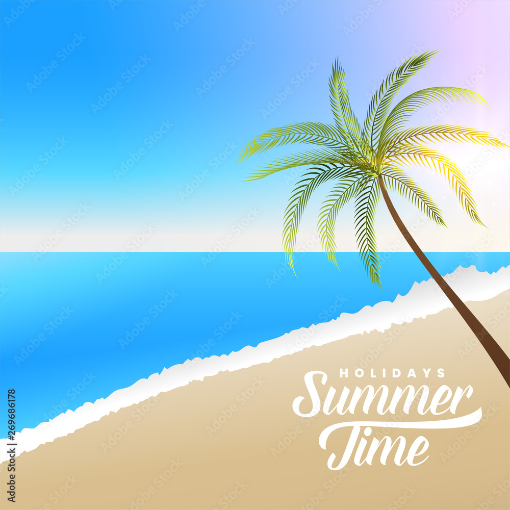beautiful summer beach scene with palm tree