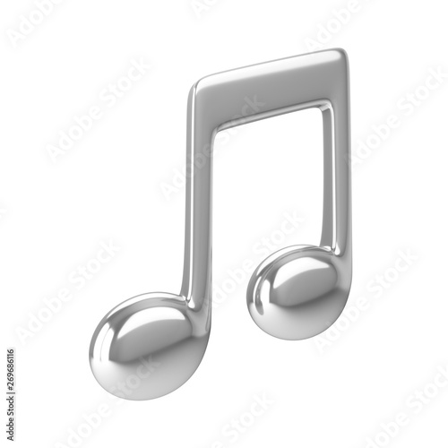 3d Rendering Silver Music Note isolated on white background