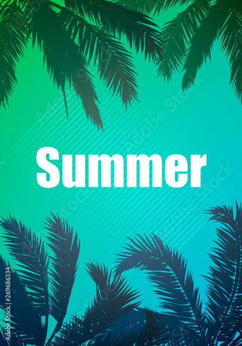 palm trees by the summer on an abstract green blue background © kraft2727
