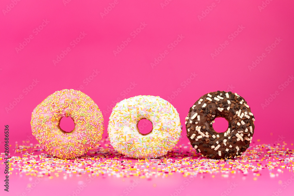 Doughnuts Pink Background Doughnuts Pink Background