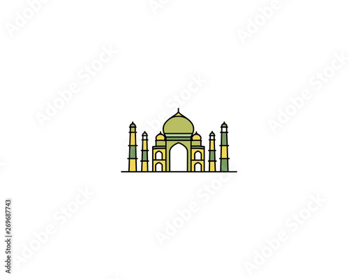 Taj Mahal Hand Drawn, India Agra - Line art vector illustration.