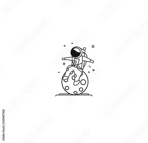 Astronauts sitting on Moon space mission, Flat Line Art Vector Design illustration.