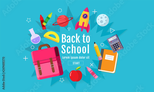 back to school sale banner, poster, flat design colorful, vector