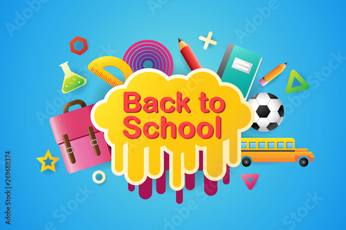 back to school sale banner, poster, 3D design colorful, vector