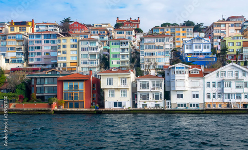 Traditional and modern mansions on the Bosporus Strait waterside, Turkey Istanbul