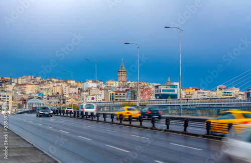 Evening traffic  long exposure  yellow turkish taxi car on istanbul  © blackdiamond67